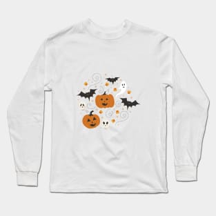 Pumpkin Party on Beige Long Sleeve T-Shirt